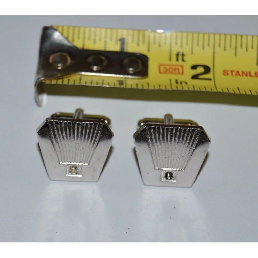 Vintage Chrome Jeweled Cuff Links MISSING ONE JEWEL Rare