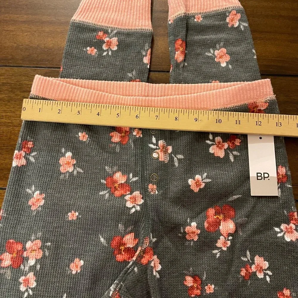NWT BP Floral Elastic Waist Tapered Ribbed Knit Leggings Pants XS Grey Pink