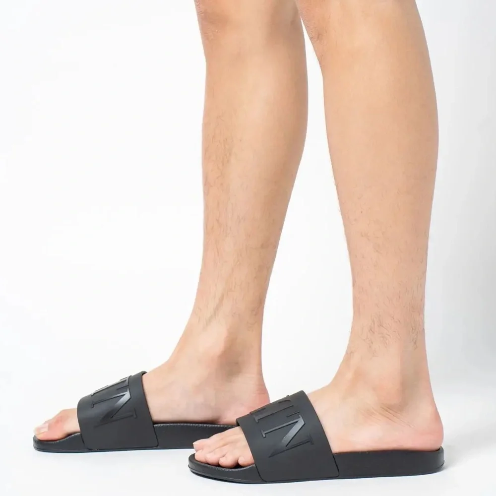 Valentino Garavani VLTN Logo All Black Rubber Slide Sandal
