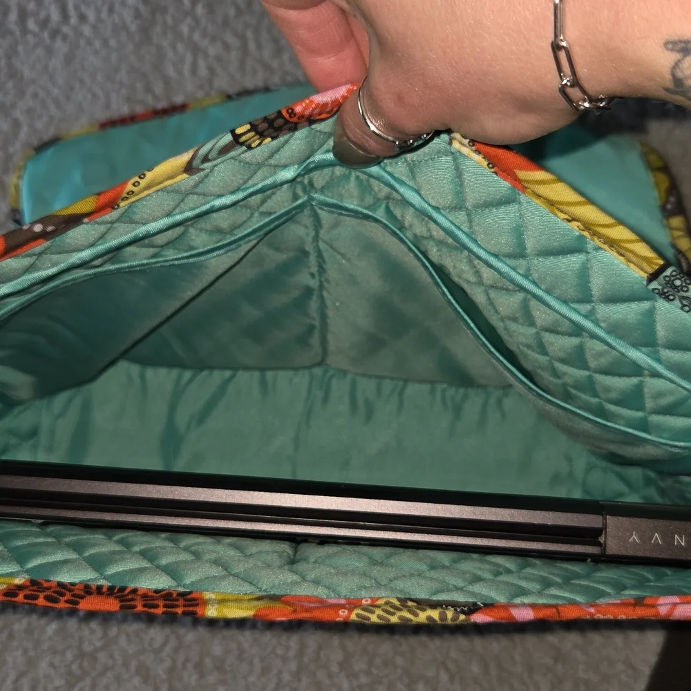 Vera Bradley Quilted Cushioned Floral Laptop Crossbody Bag In Flower Shower