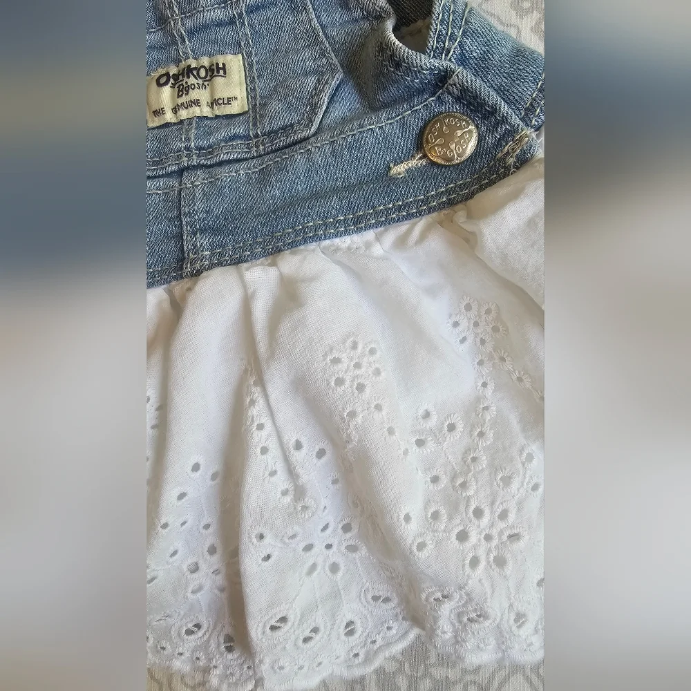 OshKosh B'gosh Blue and White Eyelet Overall Dress 3M