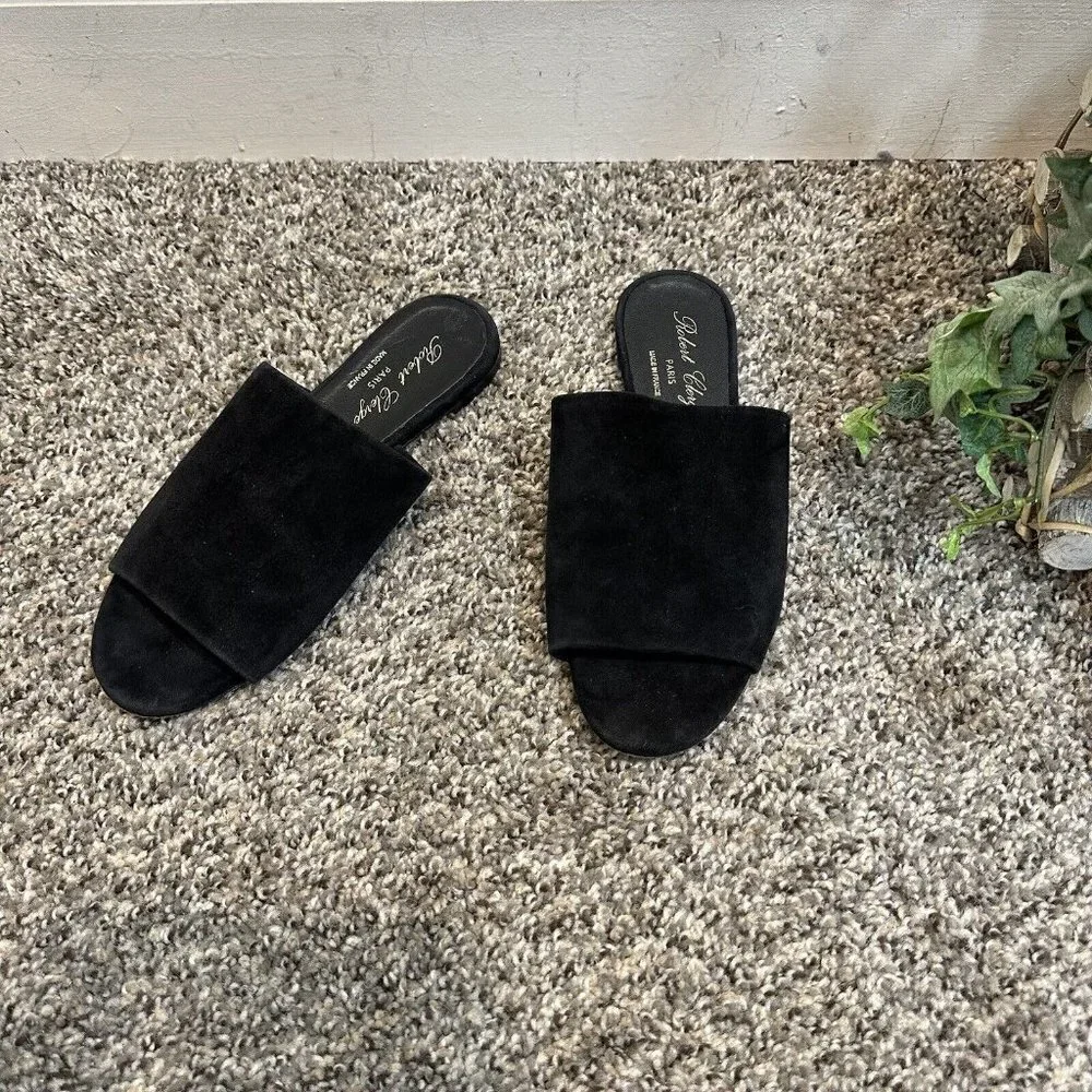 Robert Clergerie Slip On Slide Flat Sandals Shoes Black Suede Size 35.5 US 5