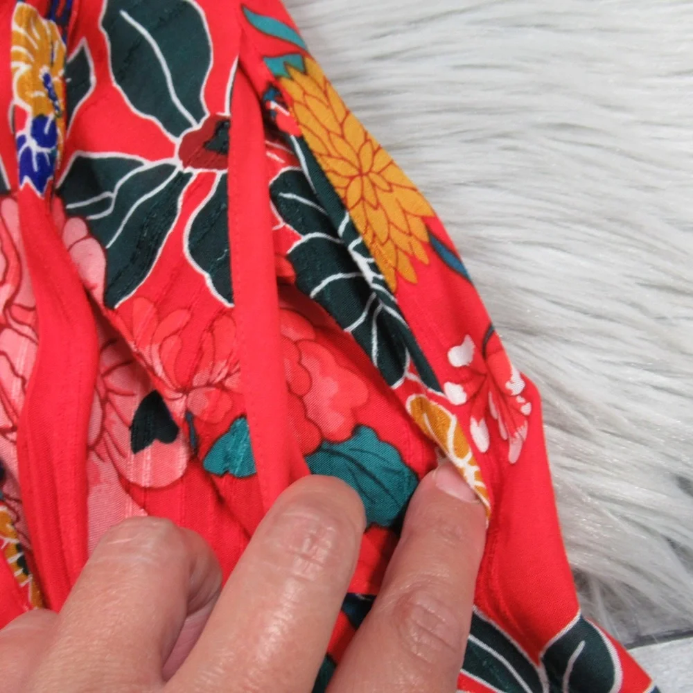 ANTHROPOLOGIE Boswell Red Floral Textured Wrap Tunic Dress Women's Size 12