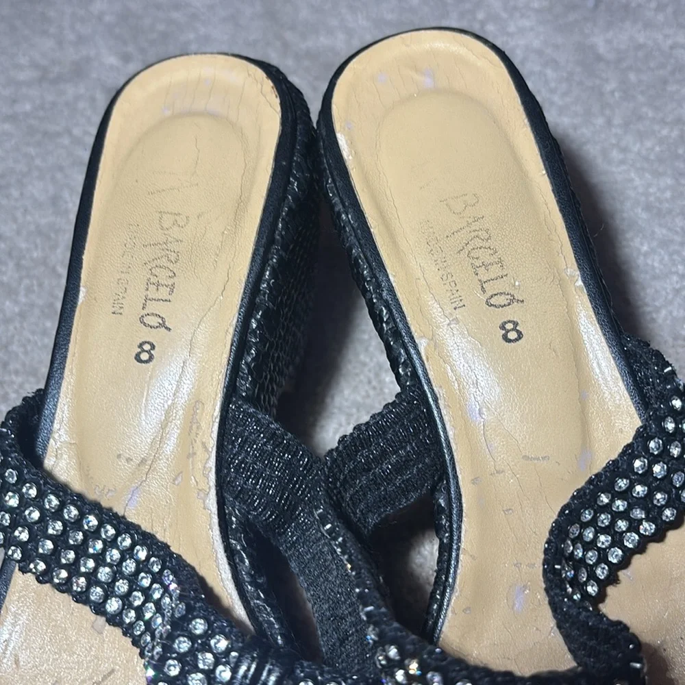 Paloma Barcelo wicker thong wedge sandals black rhinestone designer sandal 8