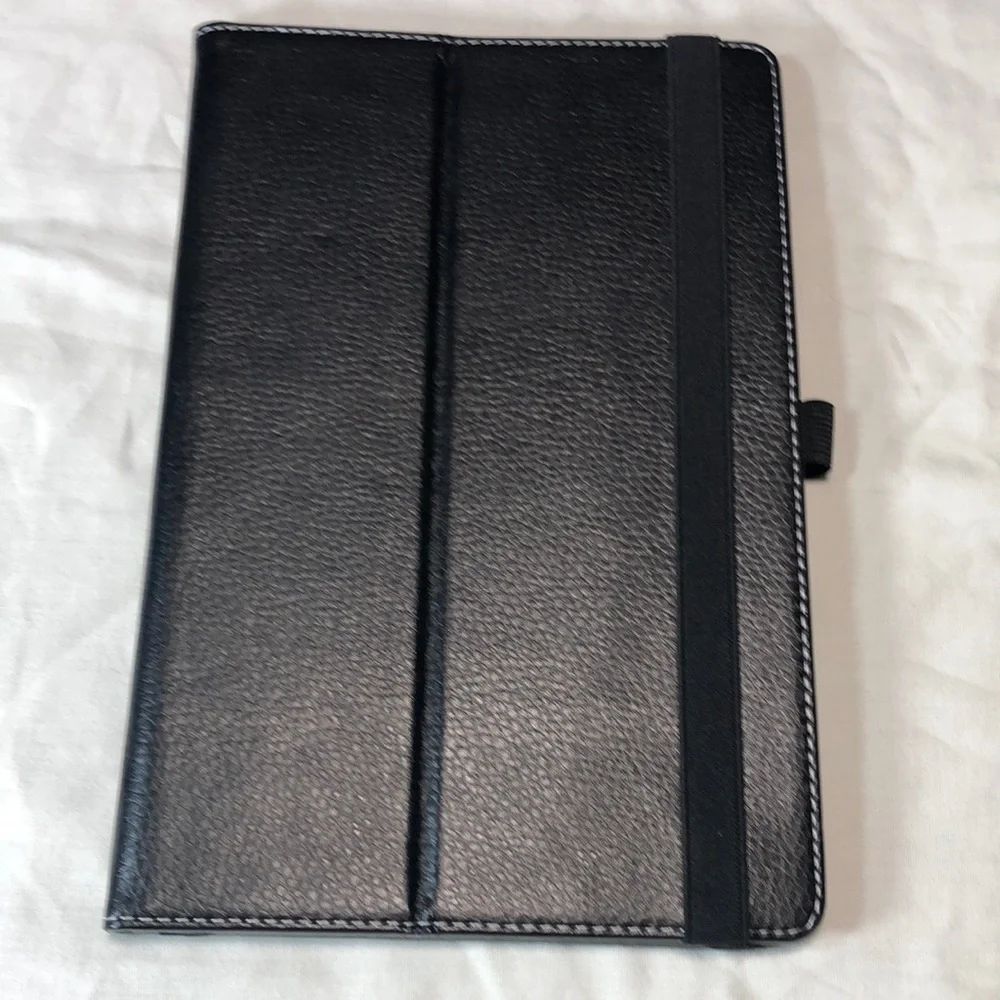 Black Leather Folio Tablet Cover with Closure Strap fits 10.4 tablet