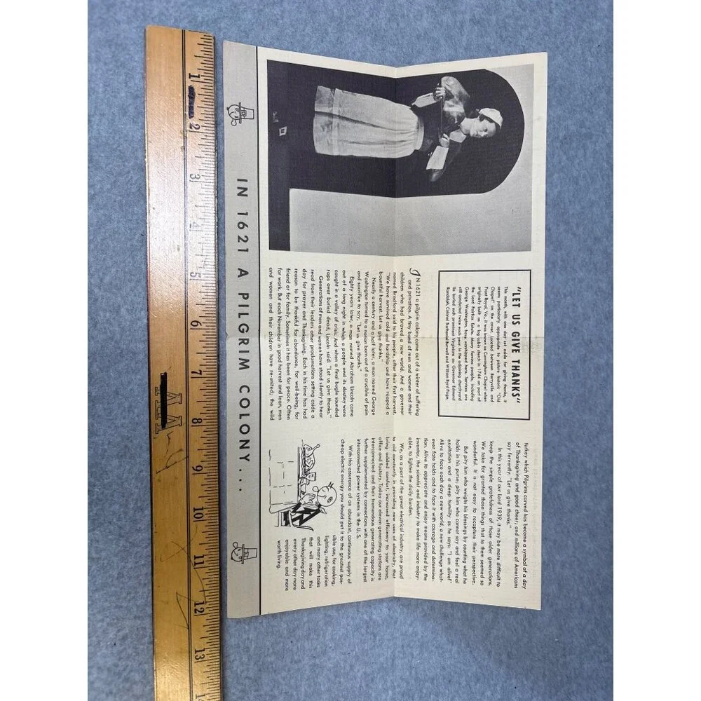 Vintage Thanksgiving 1939 Potomac Edison System Calendar Brochure Pilgrim Colony