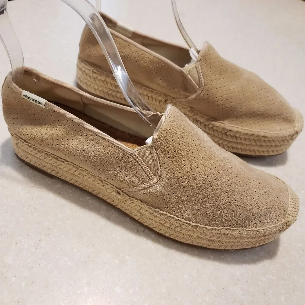 Soludos Tan Malibu Platforms Suede Flats Size 9.5
