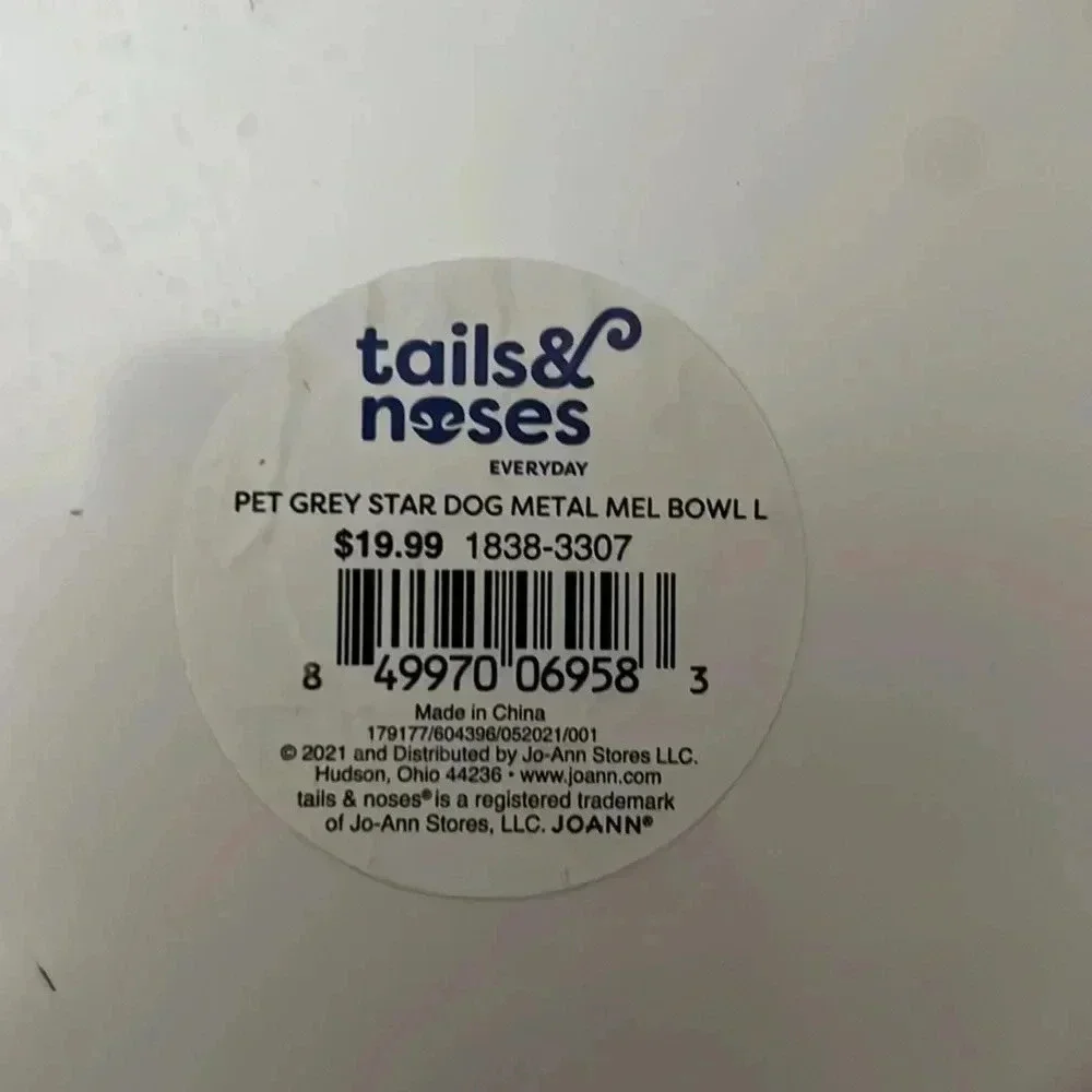 Tails & Noses Pet Grey Star Dog Metal‎ Bowl