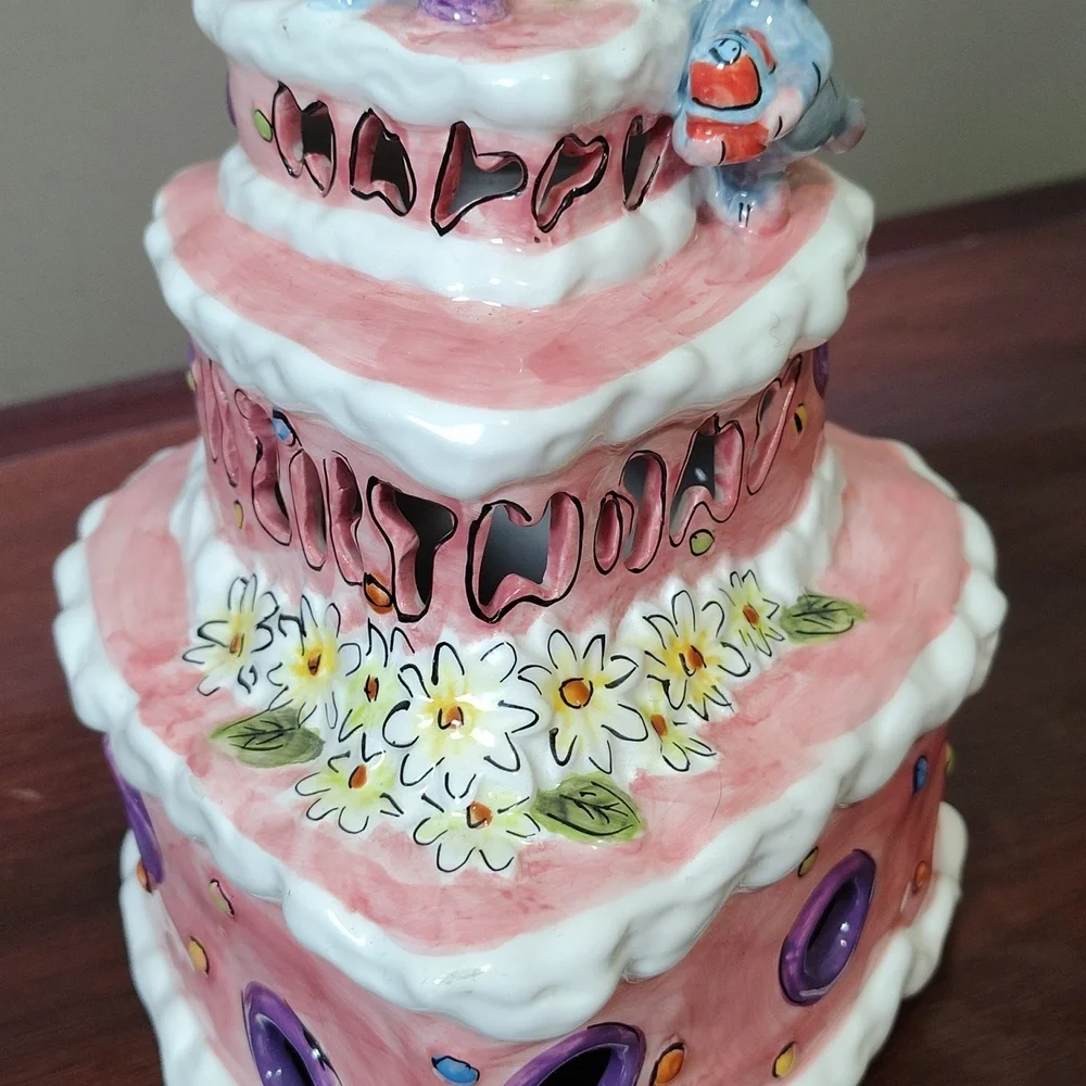 Blue Sky Clayworks 50th Birthday 3 Tier Cake With Mouse Votive Cover