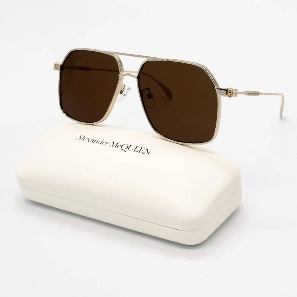 NEW ALEXANDER MCQUEEN AM0372S 002 PILOT GOLD SUNGLASSES ALEXANDER MCQUEEN