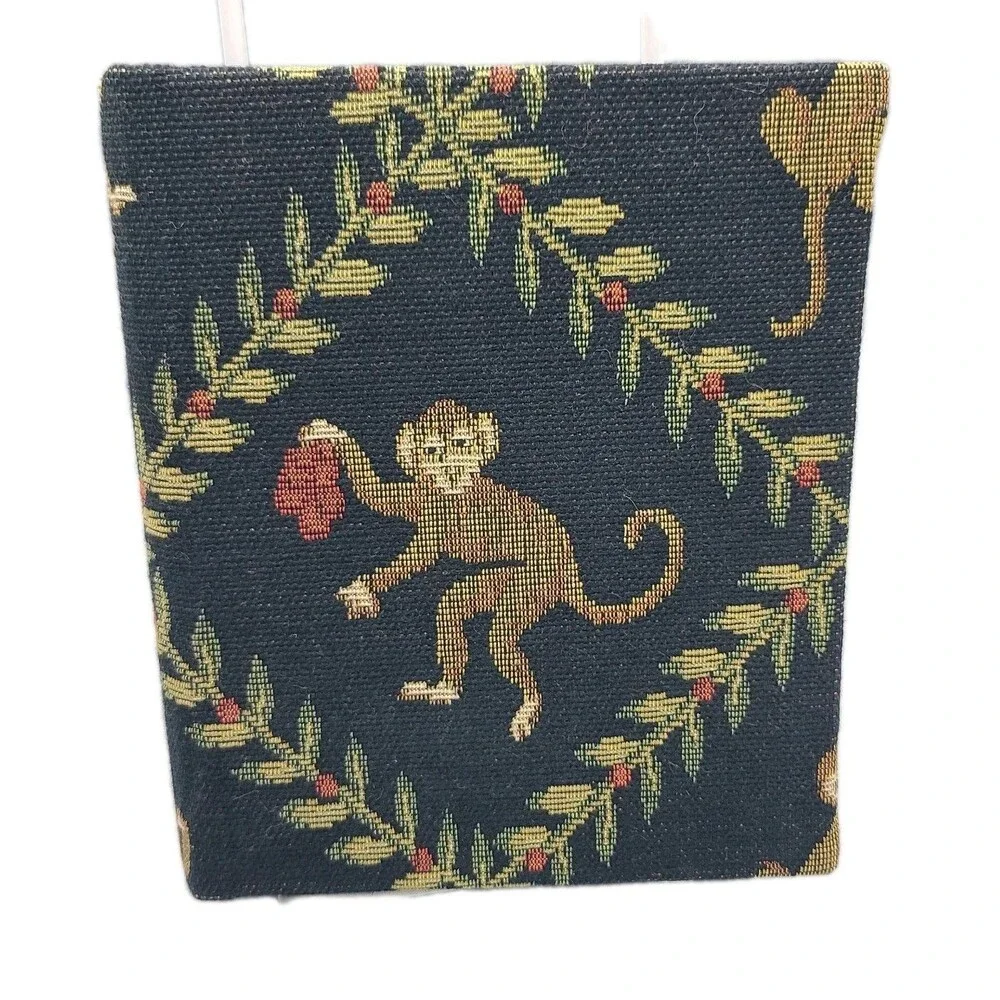 Helene Batoff Interiors Notebook Binder black Fabric Monkey tapestry Vintage NEW