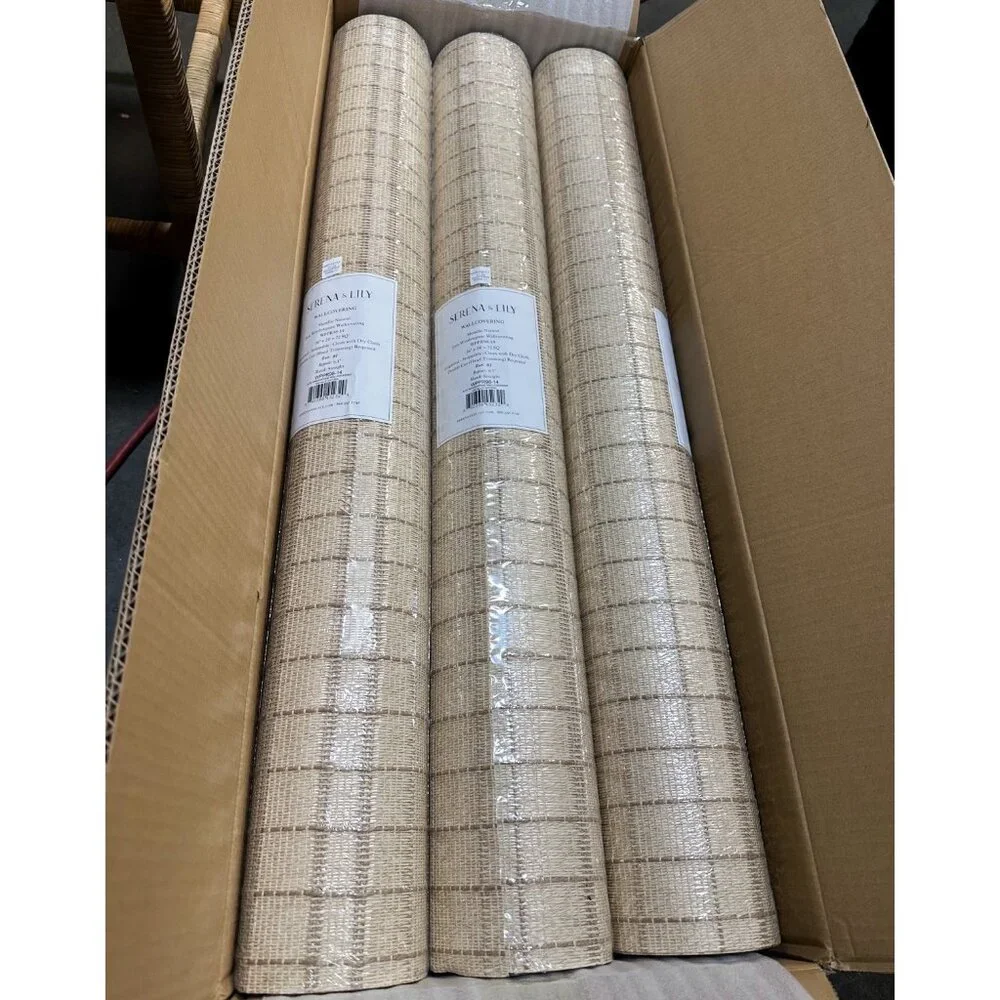 NEW Serena & Lily Jute Windowpane Wallcovering-Metallic Natural