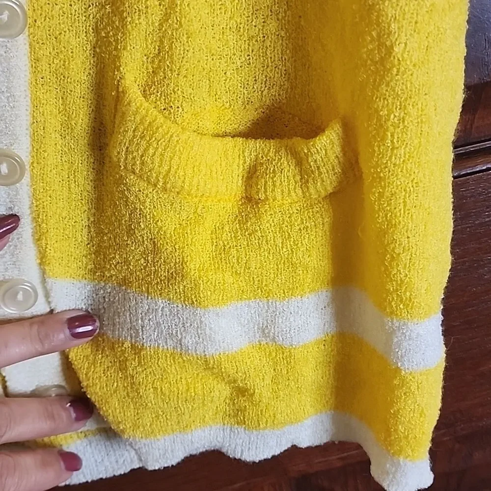 Vintage Yellow Donnkenny Button Up Sweater With Pockets Short Sleeve M