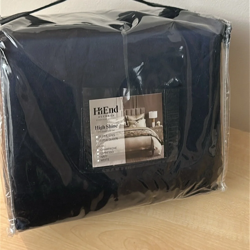 HiEnd High Shine Navy 3 Piece Duvet Cover Set