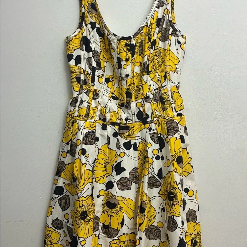 Kay Unger Yellow and Black Silk Sleeveless Sundress