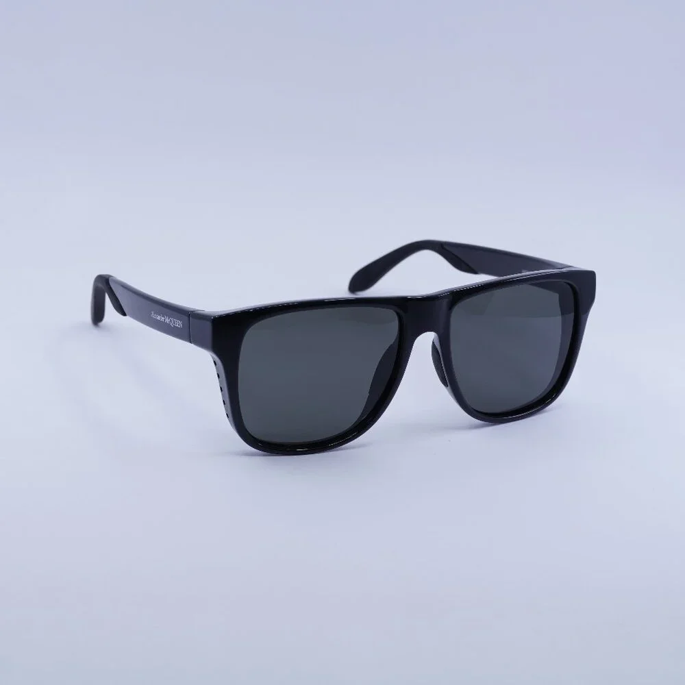Alexander McQueen AM0292SA 001 Sunglasses Black Square Frame, Grey Lenses