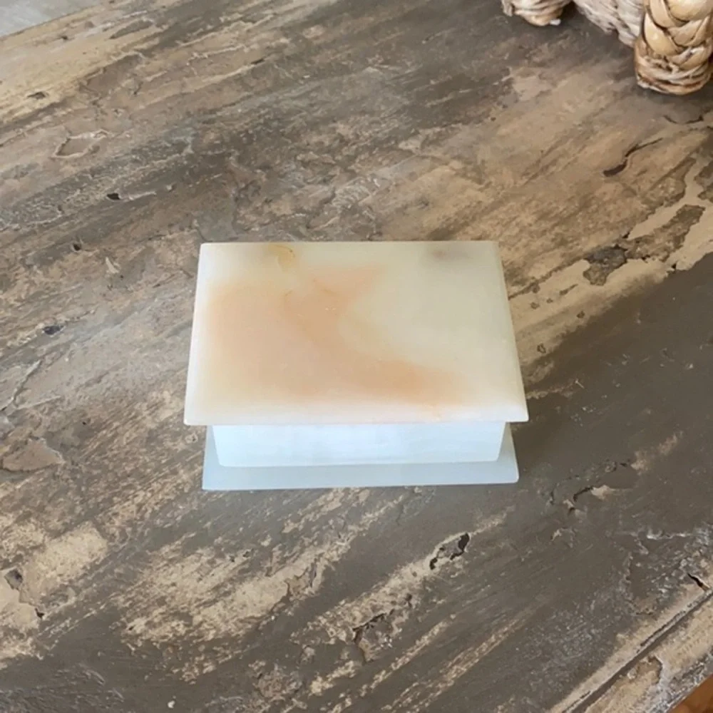 Vintage Marble Hinged Lid Trinket Box Ivory​​​​​​​​