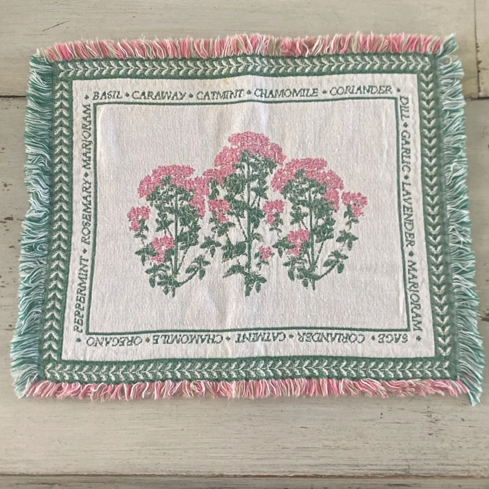 Vintage Herbal Garden Floral Fringed Placemats Set of Two