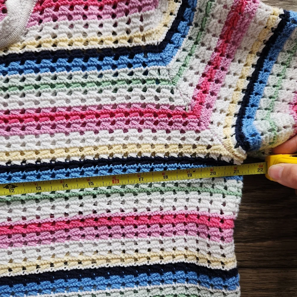GAP Multicolor Striped Crochet Knit Short Sleeved Sweater Top Size XL
