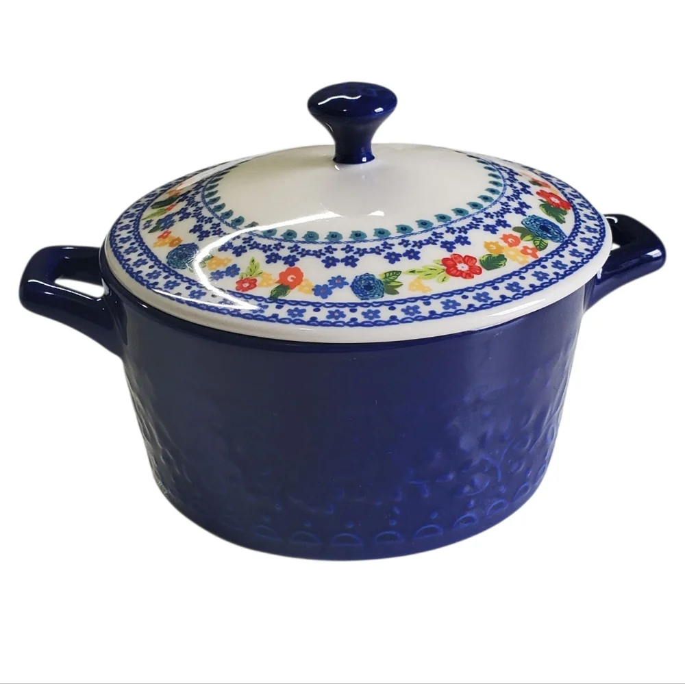 NWT Pioneer Woman Dazzling Dahlias Mini Cassrole With Lid Blue