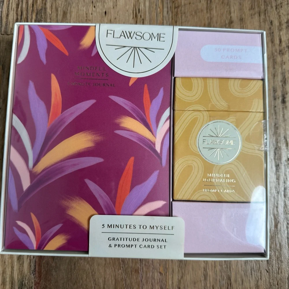 NEW Flawsome Gratitude  Journal 194 pgs w/ 50 Writing Prompt Cards Gift Set