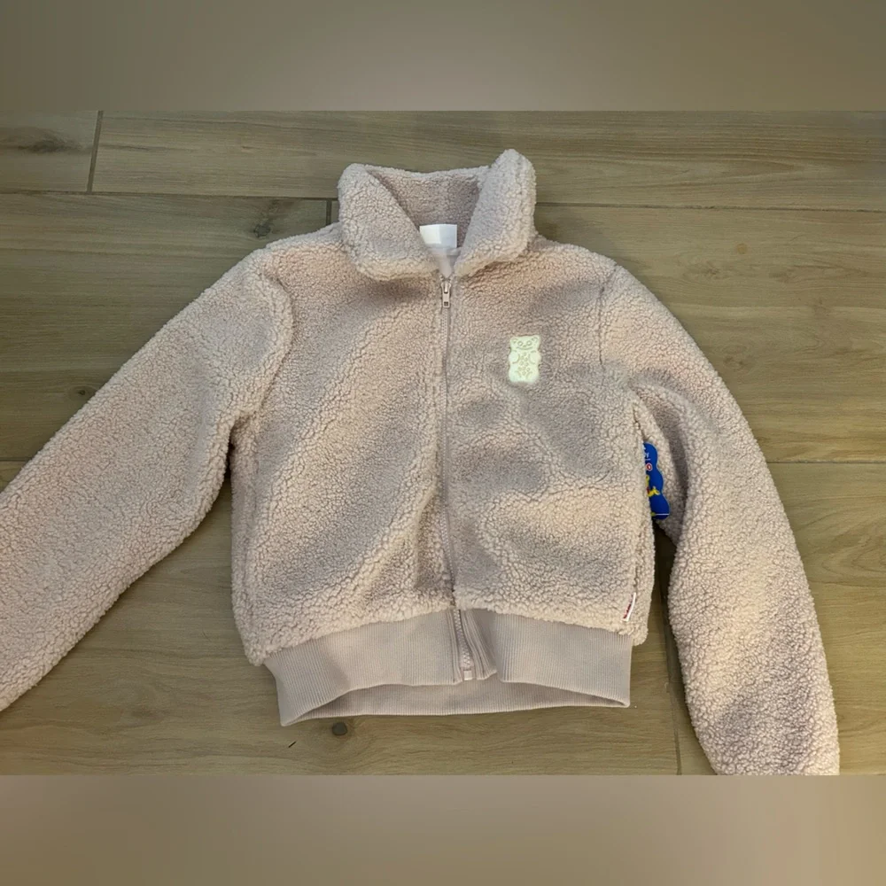 NEW Haribo Pink Juniors Fleece Teddy Crop Zip Up Lined Jacket S $74