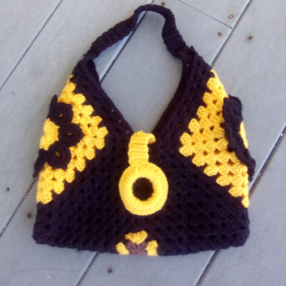 Chic Black and Yellow Crochet Shoulder Bag