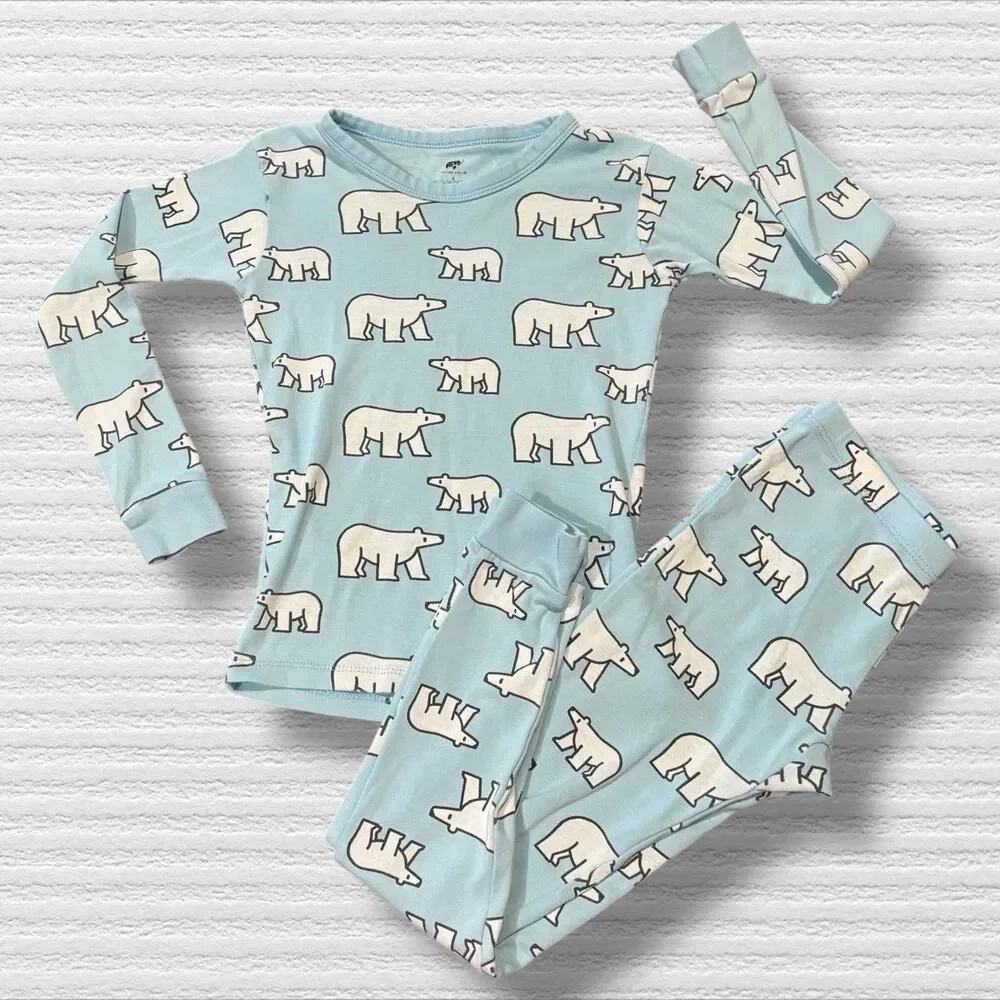 Monica + Andy Organic Cotton Polar Bear Long Jon Pajamas Blue Size 8 GOTS