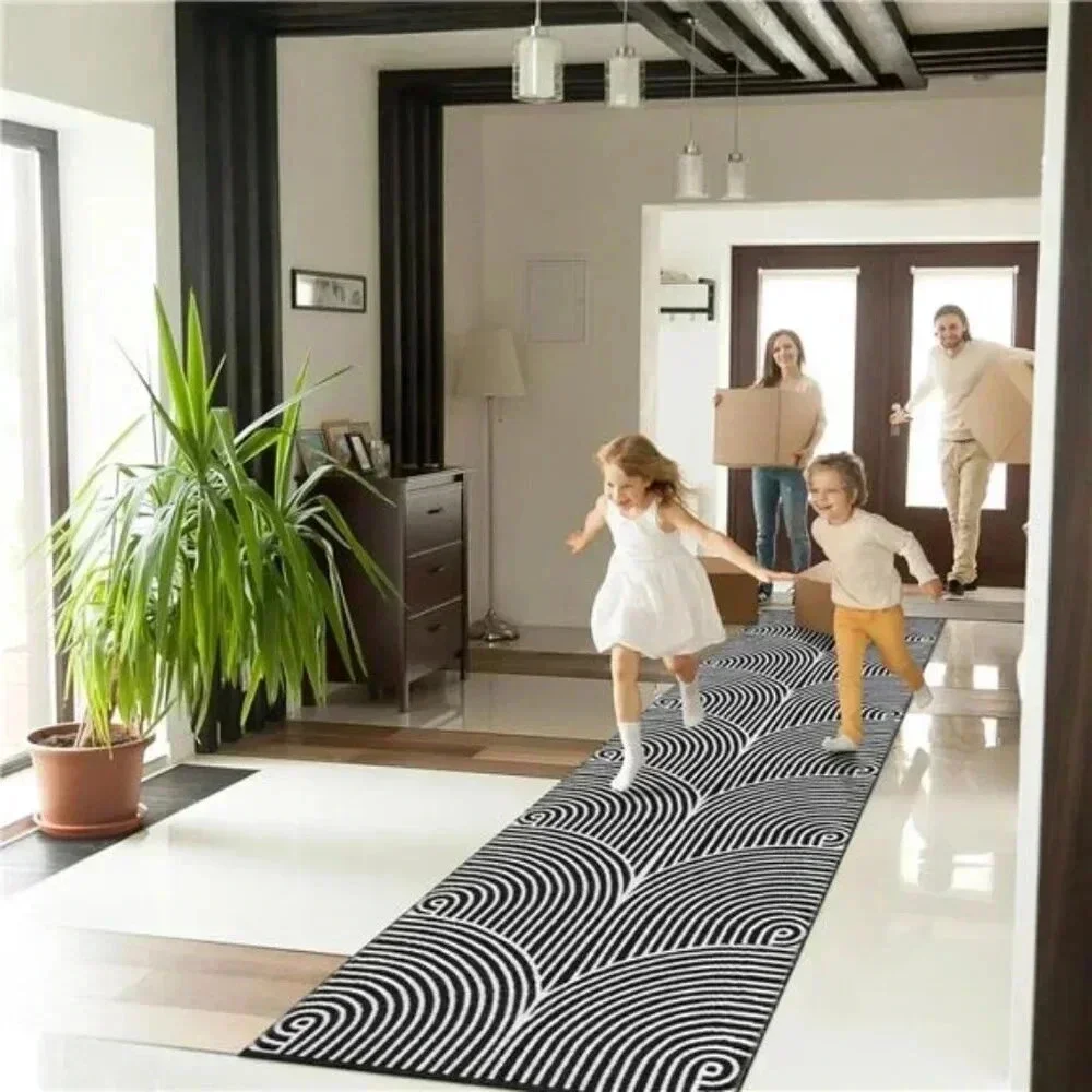 Long Hallway Runner Rug 2.6'x10' Washable Rug Runners Modern Reversible Black