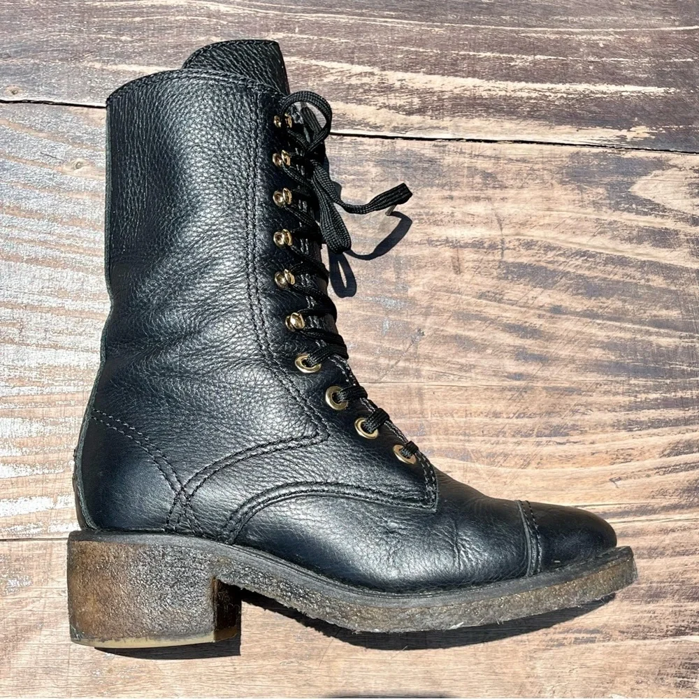 Chanel CC Logo Leather Combat Boots