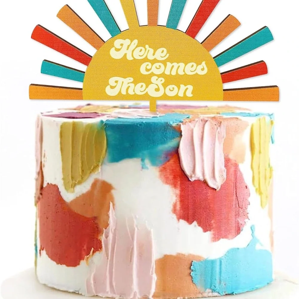 ❌Baby shower “Here comes the son” Sunburst Cake Topper - Multicolor NEW!