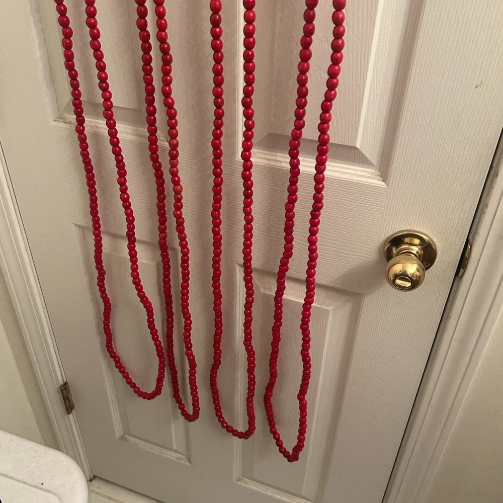 Vintage Christmas Wooden Red Beaded Garland selling per strand -108” each strand