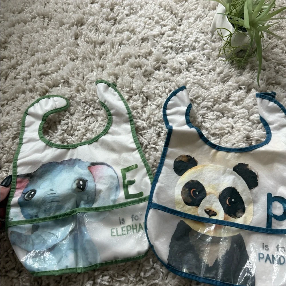 Blue and Green Animal Print Bibs with Adjustable Straps