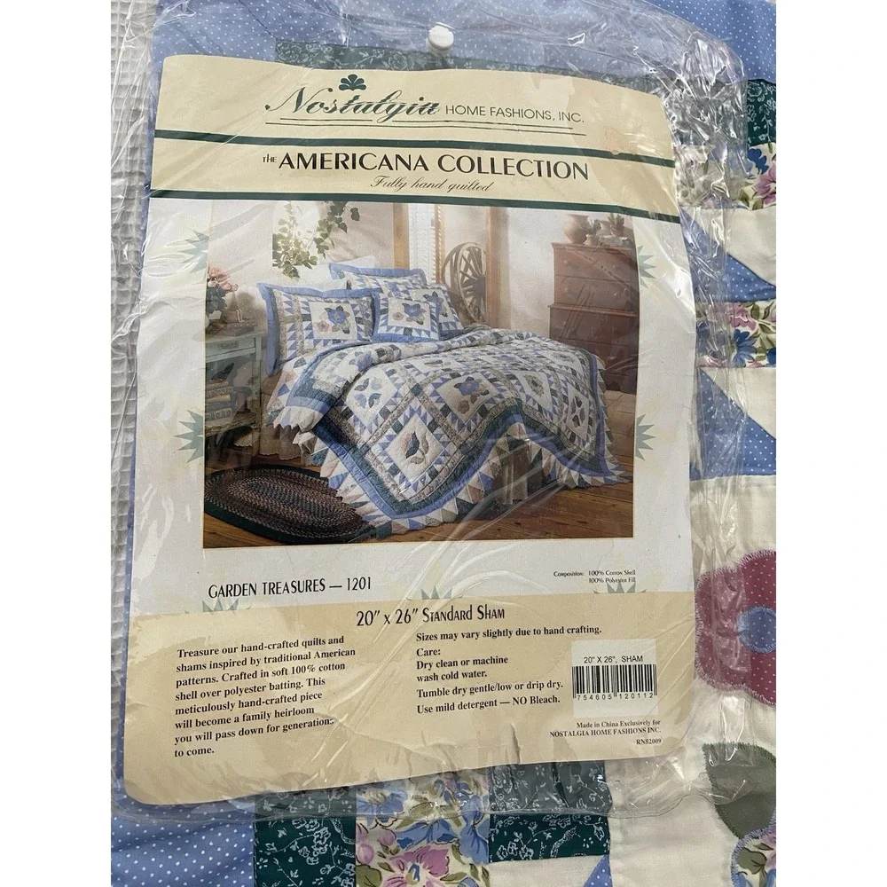 Nostalgia Home Pillow Sham Quilted Floral Patchwork Garden Treasures 20x26‎ NOS