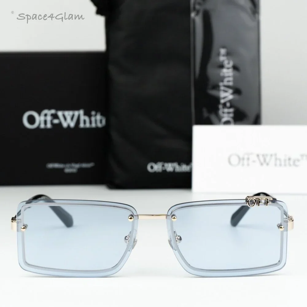 Off-White Men Sunglasses Gold Blue Rectangular OERI13N TAMPA 7640 NEW