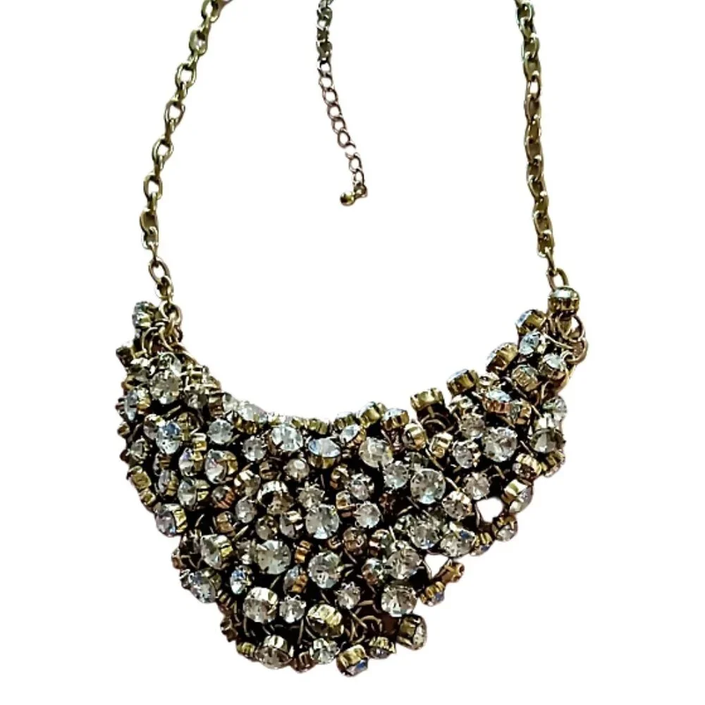 Chunky Statement Bib Necklace Crystals EUC