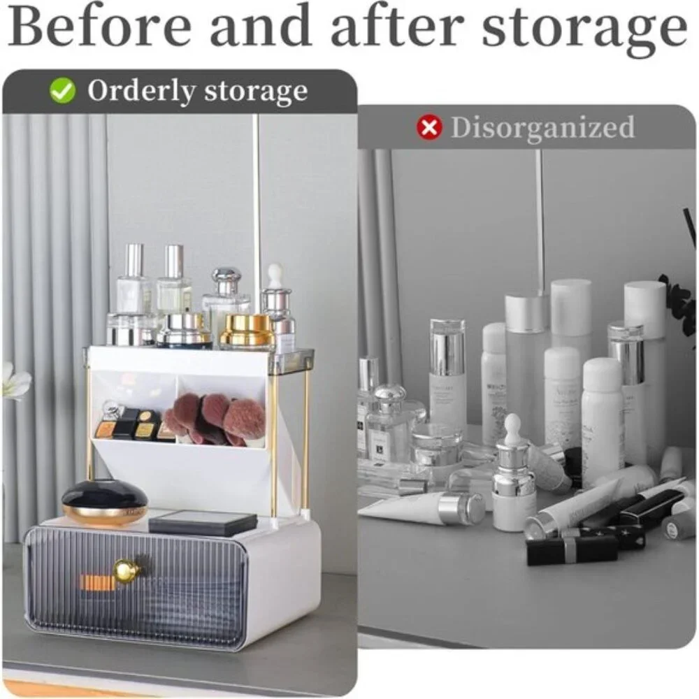 New 2-Tier Amber Makeup Organizer for Versatile Vanity & Room Counter Storage