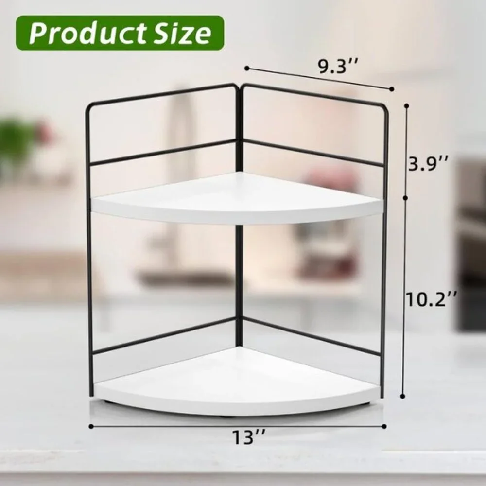2-Tier White Bathroom Organizer, Corner Vanity & Skincare Storage for Countertop