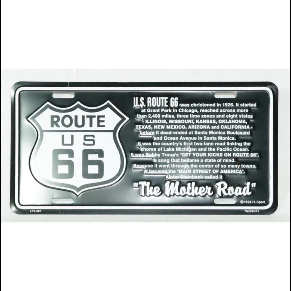 Route 66 Black Metal License Plate Wall Art