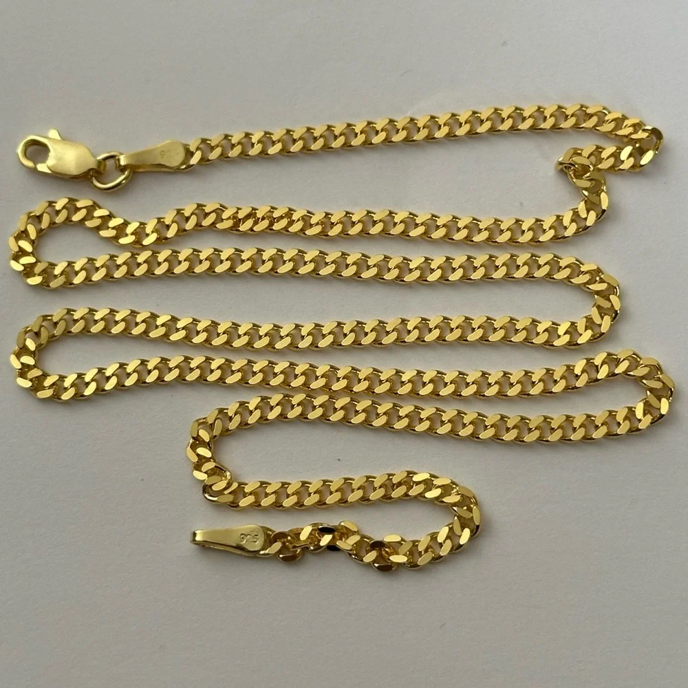 925 Silver necklace 20” 3mm cuban chain 18k yellow gold plated Unisex