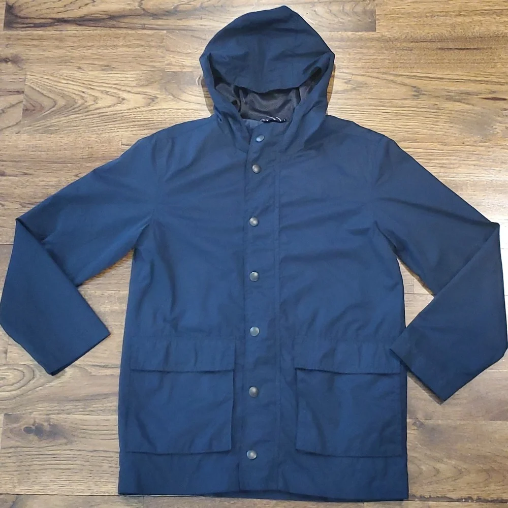 Kids Old Navy navy blue lined & hooded rain jacket size XL(14/16)