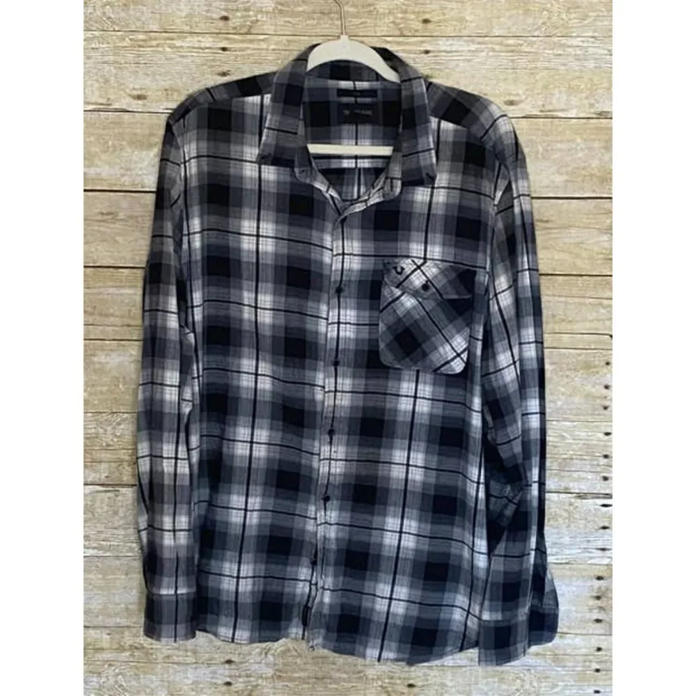 TRUE RELIGION SLIM FIT BUTTON FRONT CASUAL CLASSIC PLAID EVERYDAY SHIRT SIZE 2XL
