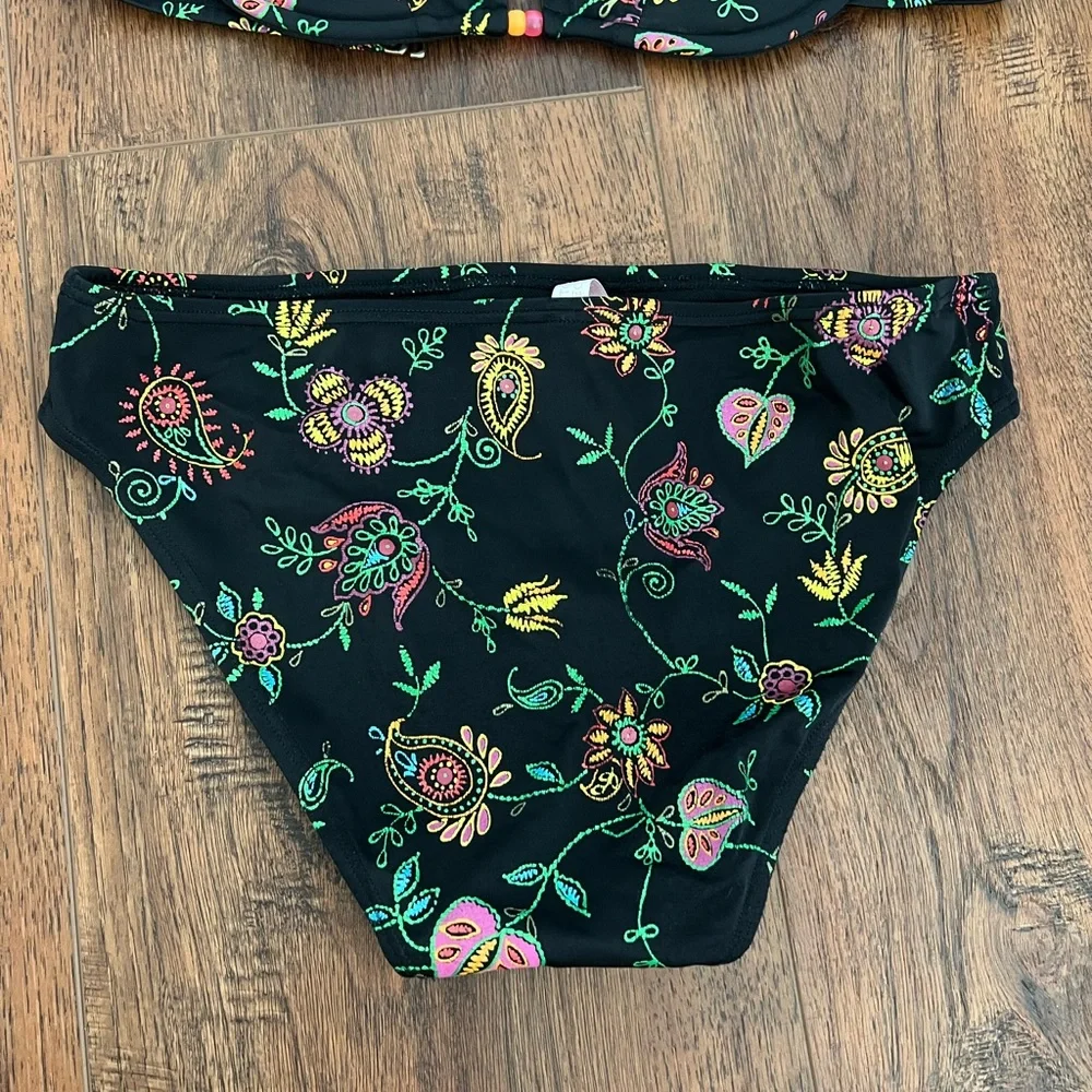 Vintage Victoria's Secret Black Paisley Colorful Bikini Size Medium