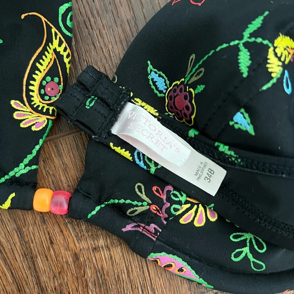Vintage Victoria's Secret Black Paisley Colorful Bikini Size Medium