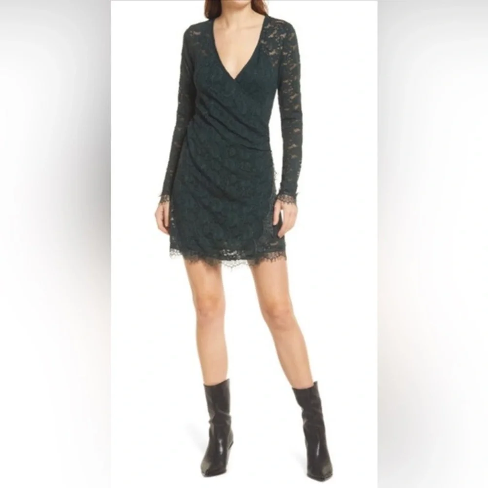 Free people pearl lace long sleeve minidress