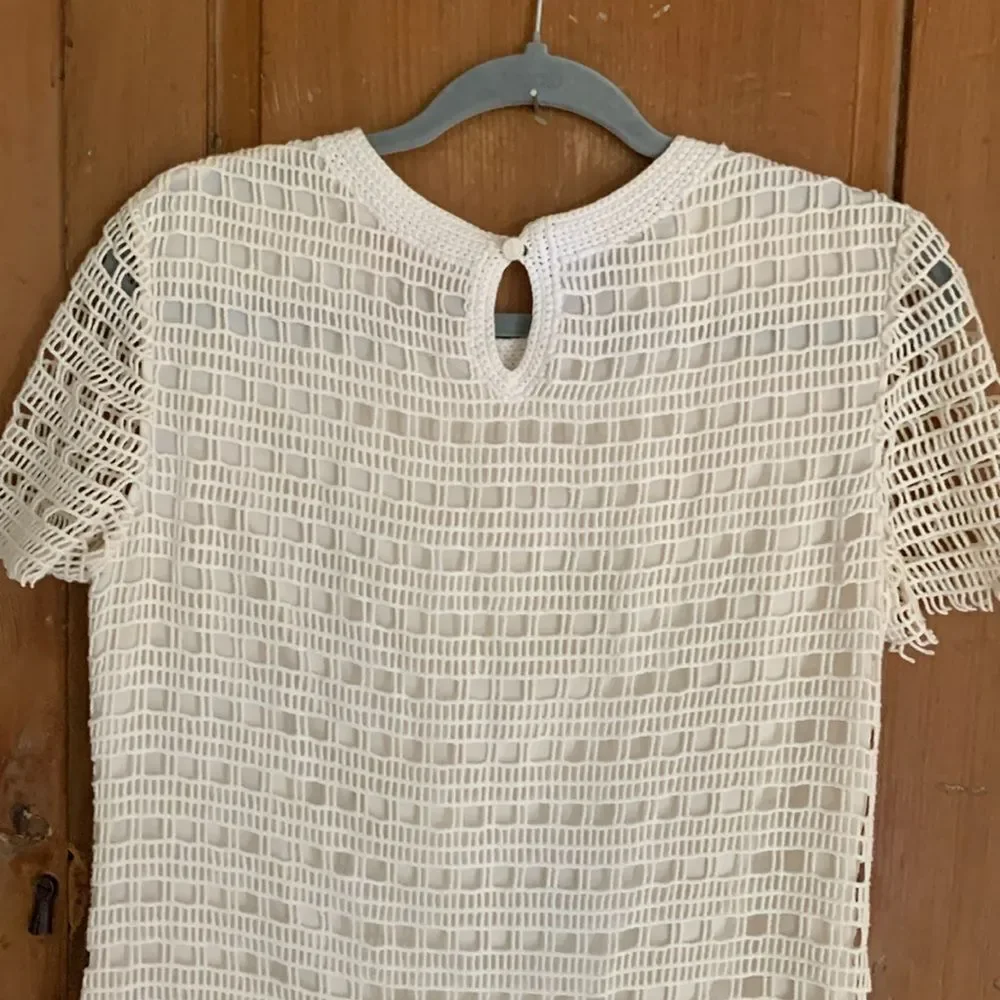 Tory Burch white crocheted short sleeve shift dress