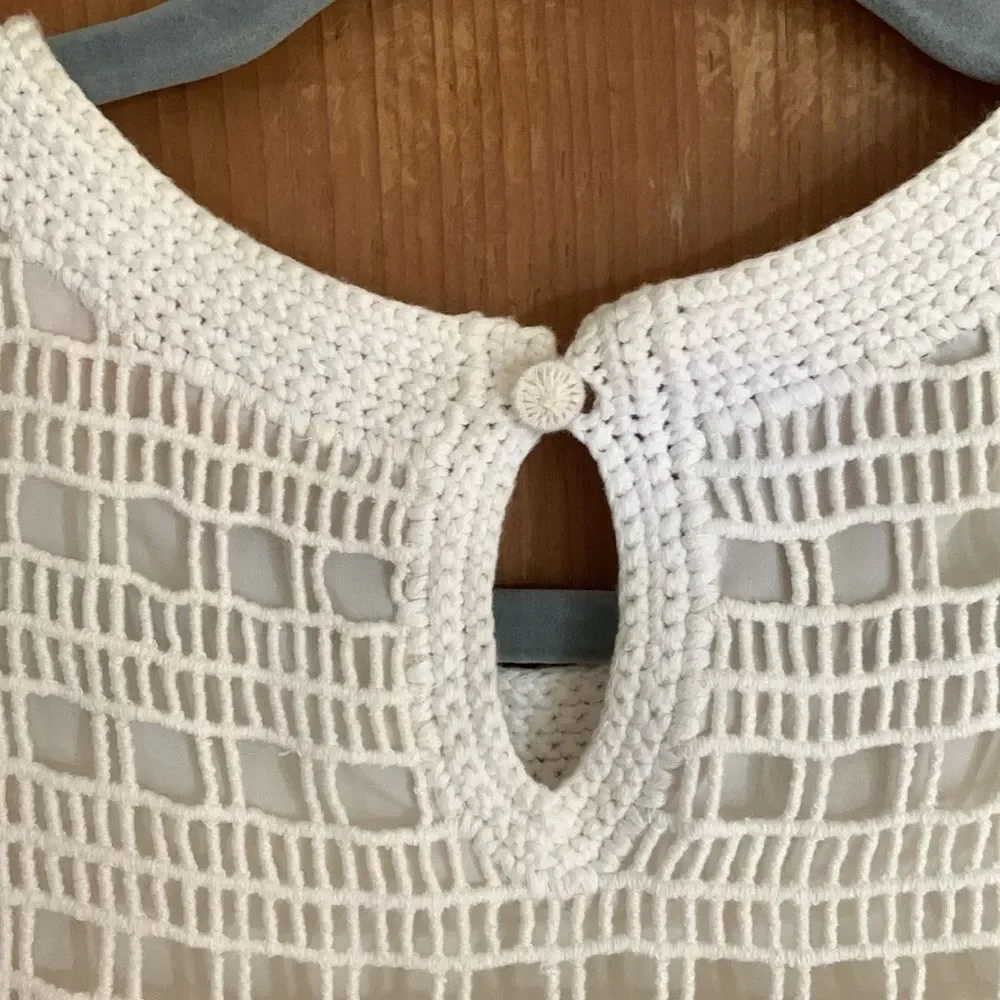 Tory Burch white crocheted short sleeve shift dress
