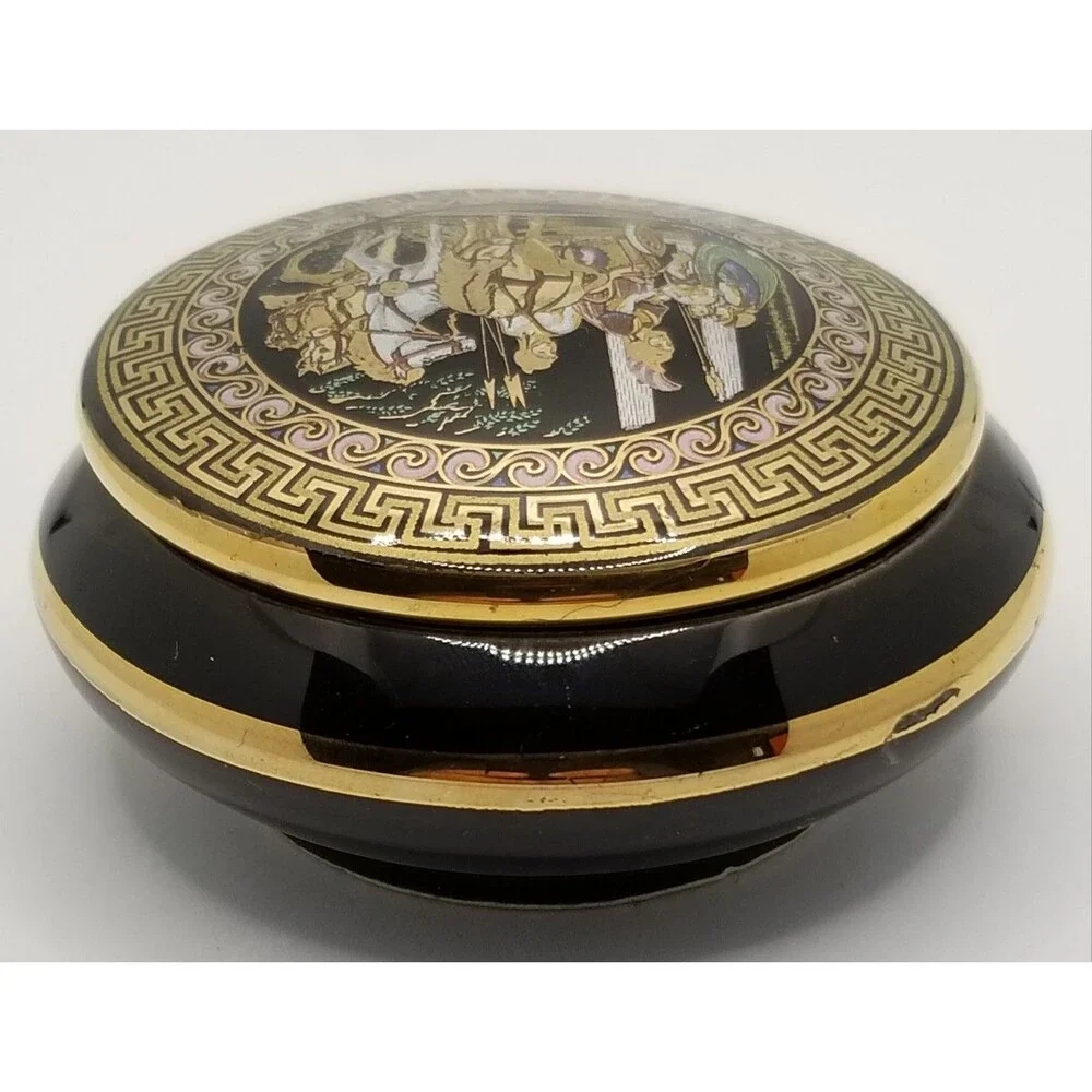 vintage Greek trinket box with a 24K gold design