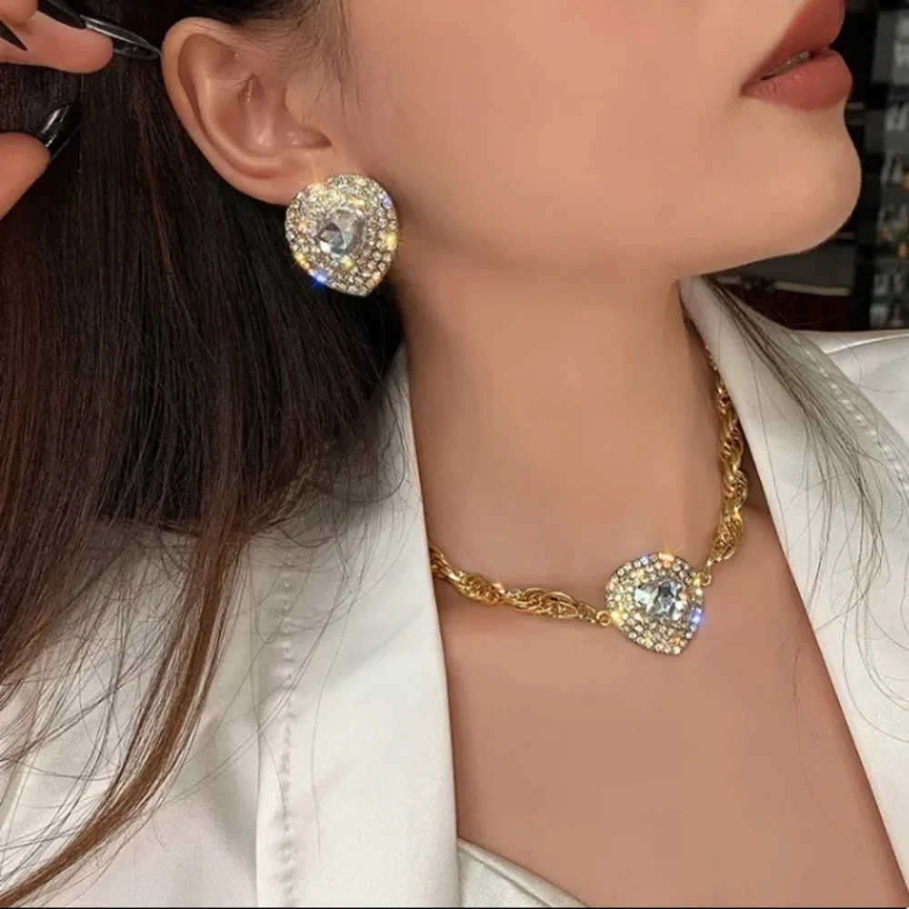 🌟 Gold Plated Heart Crystal Earrings