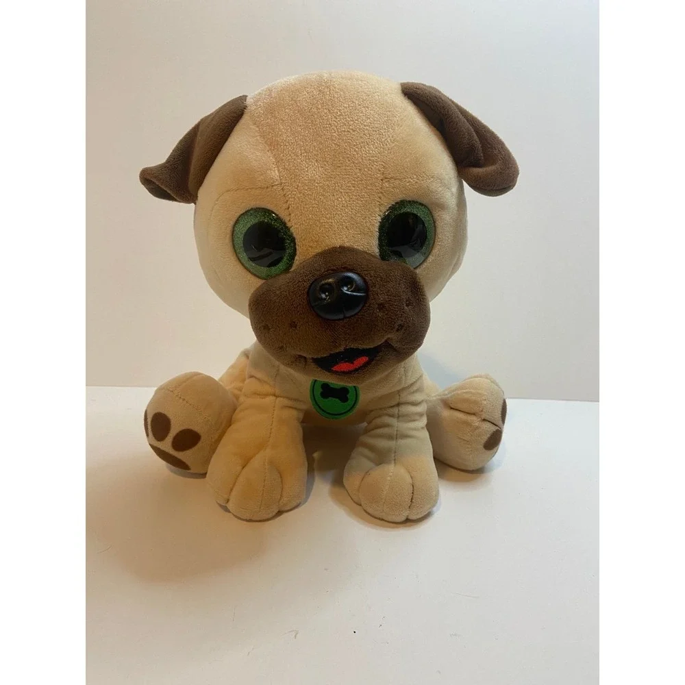 Nanco Plush Pug Dog Puppy Stuffed Animal Toy Green Eyes 12 Inches